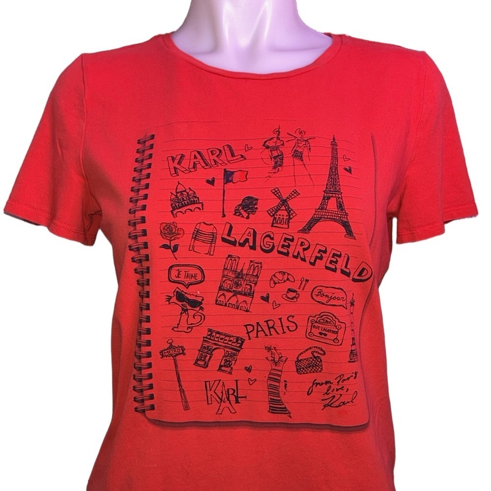 🍀 3 for $25 Karl Lagerfeld Paris Graphic Tee Shirt Spell Out Small Eiffel Tower